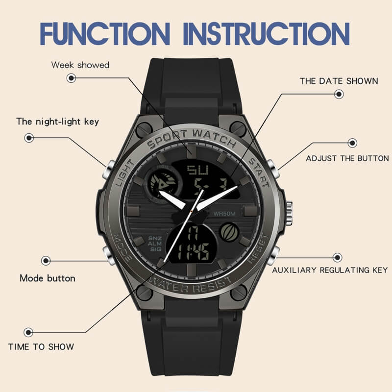 Findtime Womens Military Tactical Digital Watch Sport Waterproof Analog Watches LED Backlight Alarm Stopwatch