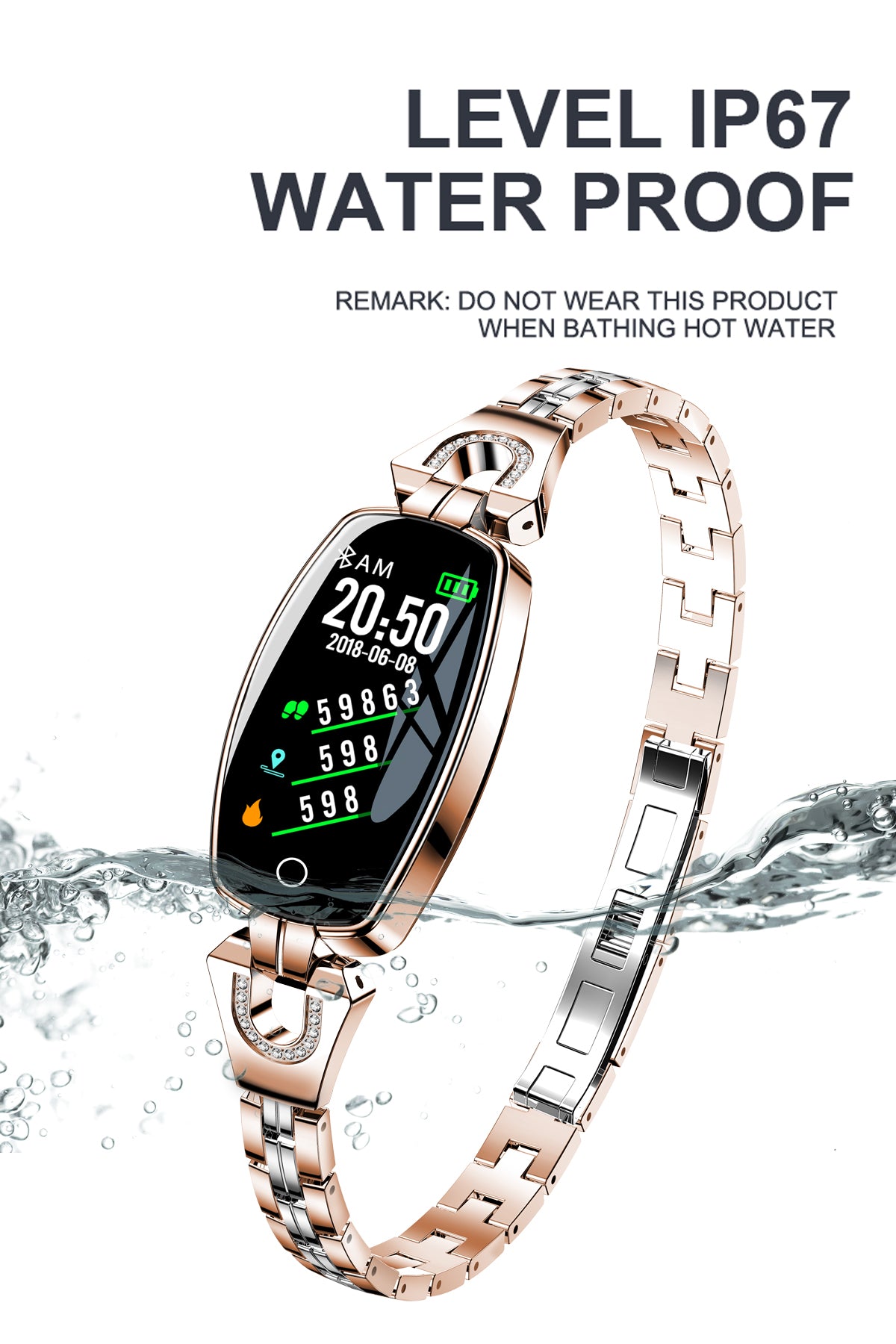 H8 Womens Stainless Steel Smart Watch Fitness Tracker Heart Rate Monitor Blood Pressure Pedometer Smart Bracelet for Android iOS - Findtime