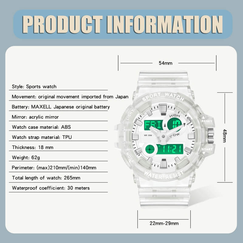 Findtime Military Digital Watch for Men Tactical LED Large Face Transparent Design Outdoor Sport Watch Stopwatch Alarm Waterproof