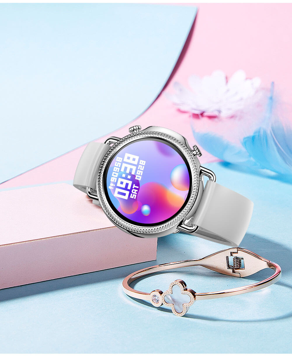 Products Blood Pressure Smart Watch for Women with Heart Rate Sleep Monitor Body Temperature Function Silicone and Steel Band Findtime