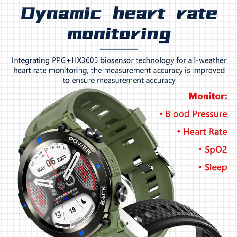 Findtime Military Smartwatch Blood Pressure Monitor Heart Rate Blood Oxygen Bluetooth Calling IP68 Waterproof
