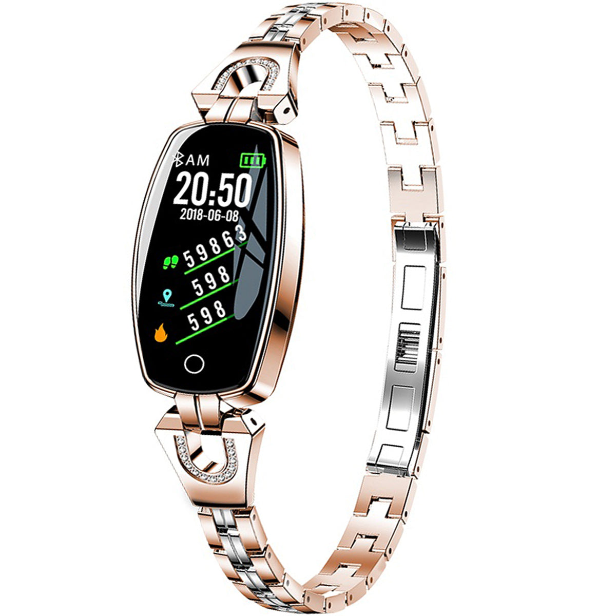H8 Womens Stainless Steel Smart Watch Fitness Tracker Heart Rate Monitor Blood Pressure Pedometer Smart Bracelet for Android iOS - Findtime
