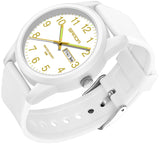 Findtime Day Date Watches for Men Easy Read Dial with Luminous Analog Second Hand Gold Arabic Numerals Waterproof White Silicone Band