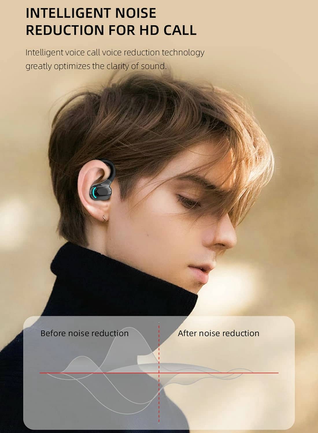 Wireless Earbuds with Earhooks Single Bluetooth Earpiece Sports Headphones Over the Ear Running Workout Wrap Around Earbuds 20H Long Battery Life Waterproof Noise Cancelling Headset for Android iOS