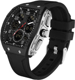 Findtime Designer Watches for Men Unique Rectangle Dial White Wristwatch with Digital Analog Dual Time Display  Punk Cool Design -6157