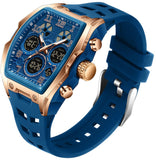 Findtime Mens Watches for Men Digital Analog Watch Triple Time Zone LED Backlight Alarm Stopwatch Silicone Strap 5ATM Waterproof for Travel/Sport/Business Easy Read Fashion Birthdays Gift for Him