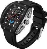 Findtime Men Watch Chronograph Analog Sport Wristwatch Waterproof Running Stopwatch Watches for Men Luminous Moon Phase Unique Tonneau Mens Watches Second Hand