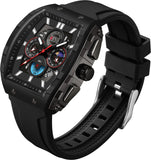 Findtime Men Watch Chronograph Analog Sport Wristwatch Waterproof Running Stopwatch Watches for Men Luminous Moon Phase Unique Tonneau Mens Watches Second Hand