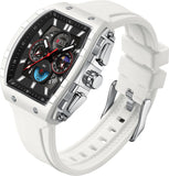 Findtime Men Watch Chronograph Analog Sport Wristwatch Waterproof Running Stopwatch Watches for Men Luminous Moon Phase Unique Tonneau Mens Watches Second Hand