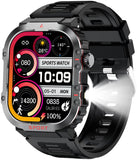 Compass Smart Watch with LED Flashlight Waterproof Swimming Watches, 2.01'' Military Fitness Tracker Rugged Tactical Smartwatch (Answer/Make Call)