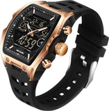 Findtime Men's Watch Sport Waterproof Watches Military Square Digital Analog Wrist Watch Unique Fashion Tactical Watches with LED Stopwatch Countdown Alarm Curved Screen