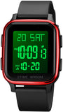 Findtime LED Digital Watch Mens Womens Black Rectangle Square Face Big Numbers Dial Unisex Watches Sports Waterproof Dual Time Stopwatch Fashion Simple Wristwatch