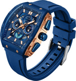 Findtime Men Watch Chronograph Analog Sport Wristwatch Waterproof Running Stopwatch Watches for Men Luminous Moon Phase Unique Tonneau Mens Watches Second Hand