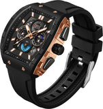 Findtime Men Watch Chronograph Analog Sport Wristwatch Waterproof Running Stopwatch Watches for Men Luminous Moon Phase Unique Tonneau Mens Watches Second Hand