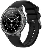 Luxury Black Smart Watches for Women, Diamond Round Designer Fitness Tracker Smartwatch for Android iOS Phones with Make/Answer Call Sleep Monitor