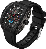 Findtime Men's Watch Fashion Analog Watches Tonneau Unique Sport Wrist Watch Quartz Chronograph Waterproof Watches with Luminous Calendar Curved Screen