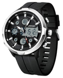 Findtime Fashion Men's Digital Analog Sports Watch, 53mm Large Face 50M Waterproof Multifunction Luminous Watch with Alarm, Stopwatch, Dual Time, Silicone Strap