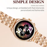 Rose Gold Ladies Smart Watch Bracelet Elegant Fitness Tracker Pedometer Calorie Sleep Monitor Heart Rate Exercise Stainless Steel Wristband
