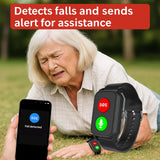 Fall Detection Smart Watch for Seniors Fall Alert Watch with GPS Track SOS Heart Rate Monitor Long Lasting Battery for Android iOS Red