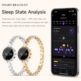 Smart Bracelet Smart Gold Watches for Women Elegant Round Jewelry Fitness Tracker with Heart Rate Monitor Sleep Tracker Step Counter Waterproof Slim Smartwatch with Notifications for IOS & Android