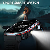 Compass Smart Watch with LED Flashlight Waterproof Swimming Watches, 2.01'' Military Fitness Tracker Rugged Tactical Smartwatch (Answer/Make Call)