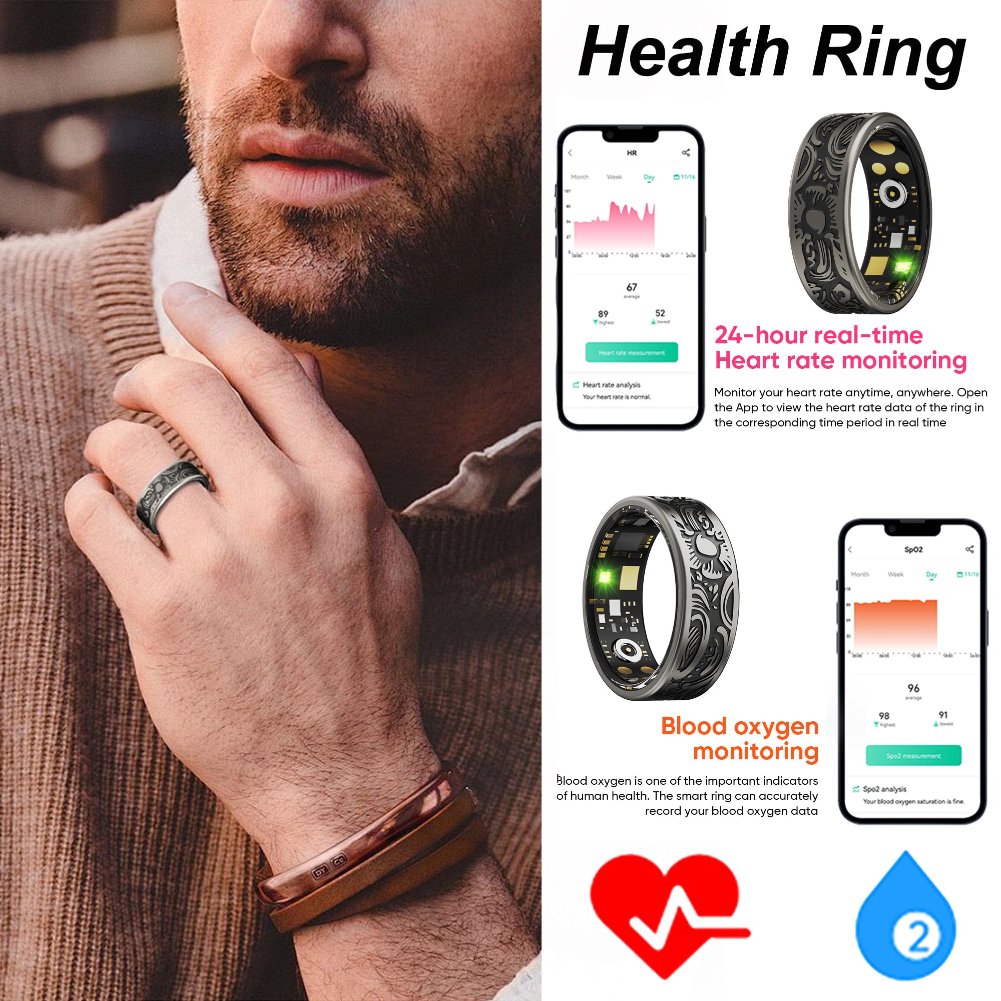 Smart Rings For Men Women Health Ring Fitness Tracker Heart