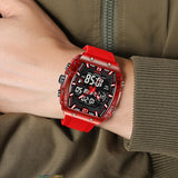 Findtime Men Watches Fashion Tonneau Novelty Designer Stylish Dress Wrist Watch with Alarm LED Dual Time 12/24H Calendar Colorful