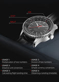 Pilot MIlitary Watches for Men Solar Watch for Pilot Analog Watch 316Stainless Steel Leather Strap Fuel Consumption/Airspeed/Distance/Flight Time Calculation Waterproof Luminous Fashion Gift for Men