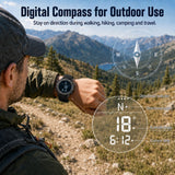 Findtime Men's Pedometer Step Counter Watch Military Compass Watches Nylon Strap Digital Sport Waterproof Tactical Wrist Watch Calories Tracker Metronome Watches Dual Time LED Stopwatch, No Bluetooth No App