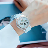 Findtime Watches for Women Digital and Analog Sports Military Outdoor Waterproof Watch for Ladies with Stopwatch Alarm Dual Time Display White