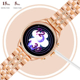 Rose Gold Ladies Smart Watch Bracelet Elegant Fitness Tracker Pedometer Calorie Sleep Monitor Heart Rate Exercise Stainless Steel Wristband