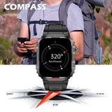Compass Smart Watch with LED Flashlight Waterproof Swimming Watches, 2.01'' Military Fitness Tracker Rugged Tactical Smartwatch (Answer/Make Call)