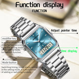 Findtime Analogue Digital Watch for Women Men 5ATM Waterproof Watch Stopwatch Alarm Wrist Watch Stainless Steel Business Silver Watch LED Backlight Casual Ladies Watch