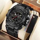 Findtime Mens Watch Alloy Bezel Sport Waterproof Watches Military Digital Analog Watch Tactical Outdoor Big Face Heavy Duty Wrist Watches Dual Time LED Luminous Alarm Stopwatch