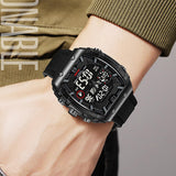 Findtime Men Watches Fashion Tonneau Novelty Designer Stylish Dress Wrist Watch with Alarm LED Dual Time 12/24H Calendar Colorful