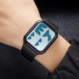 Findtime Unisex Square Big Numbers Dial Digital Watch for Men Women Seniors, 50M Waterproof Large LED Electronic Time Pink Wristwatch Simple Designer