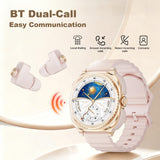2-in-1 Smart Watch with Built-in Bluetooth Earbuds for Women 1.53" AMOLED Bluetooth Calling 100+ Sports Modes 24/7 Heart Rate Sleep Monitor Message Notifications Faces Fitness Tracker for ios Android