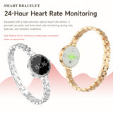 Smart Bracelet Smart Gold Watches for Women Elegant Round Jewelry Fitness Tracker with Heart Rate Monitor Sleep Tracker Step Counter Waterproof Slim Smartwatch with Notifications for IOS & Android