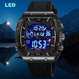 Findtime Men Watches Fashion Tonneau Novelty Designer Stylish Dress Wrist Watch with Alarm LED Dual Time 12/24H Calendar Colorful