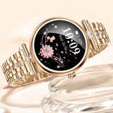 Womens Smart Watches with Diamonds, Luxury Gold Stainless Steel Smartwatch for Women with Answer/Make Call/ 5ATM Waterproof/IP68 Reloj Inteligente para Mujer Android iOS
