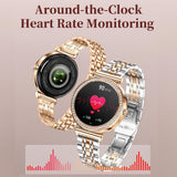 Smart Watches for Women Fitness Tracker with Diamonds Multi-Sport Modes Heart Rate Monitor Sleep Monitoring Bluetooth Calls Female Helath 1.27" Dainty Smartwatch for Android iOS