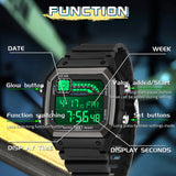 Findtime Digital Watches for Men Sports Tactical Waterproof Watch Multifunction LED Backlight Alarm Stopwatch Countdown Calendar Vintage Wristwatch