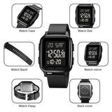 Findtime LED Digital Watch Mens Womens Black Rectangle Square Face Big Numbers Dial Unisex Watches Sports Waterproof Dual Time Stopwatch Fashion Simple Wristwatch