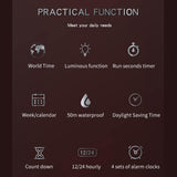 Findtime Tactical Watches for Men Black Military 5ATM Waterproof Sport Digital Watch Cool Designer World Time Countdown 12/24H Stopwatch