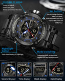 Findtime Mens Watch Alloy Bezel Sport Waterproof Watches Military Digital Analog Watch Tactical Outdoor Big Face Heavy Duty Wrist Watches Dual Time LED Luminous Alarm Stopwatch