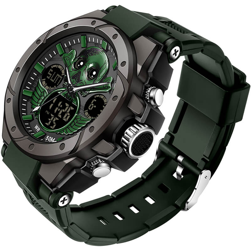 Findtime Digital Watches for Men│Skull Dial Waterproof Military Watch