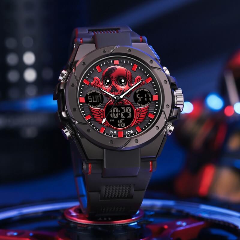 Findtime Digital Watches for Men│Skull Dial Waterproof Military Watch