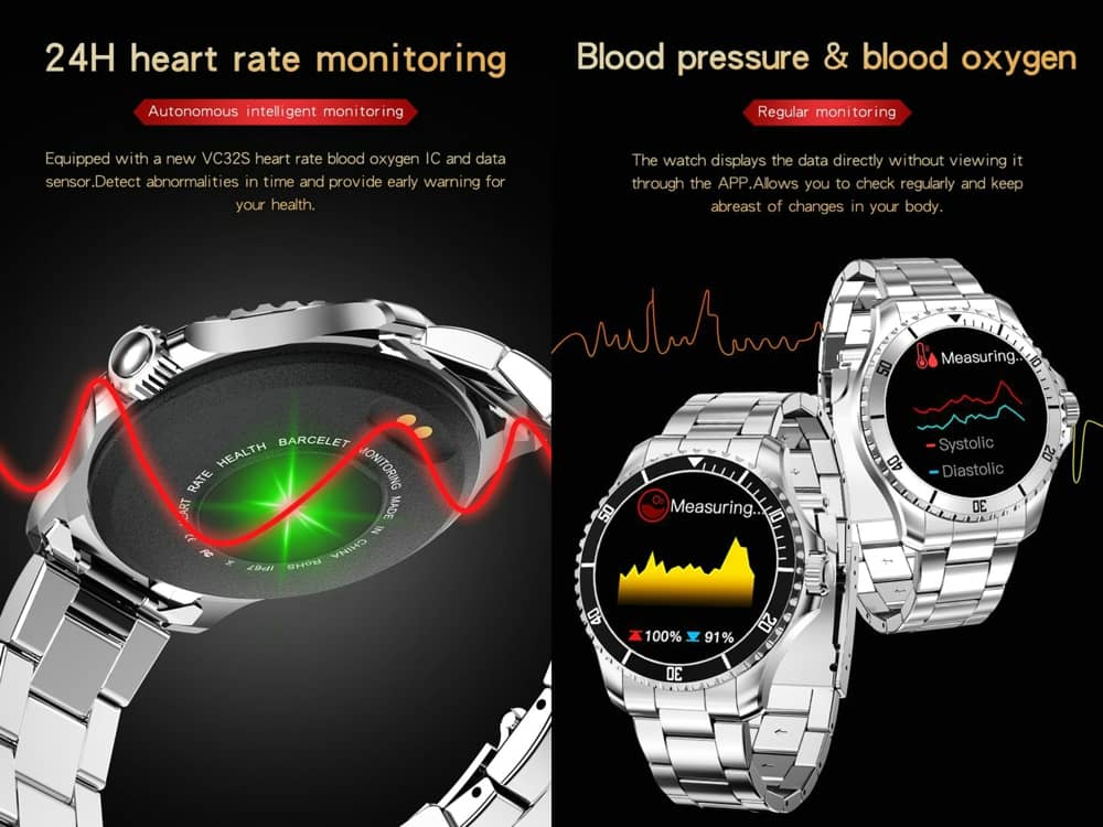 Findtime Smart Watch Blood Pressure Heart Rate SpO2 Monitoring Stainless Steel