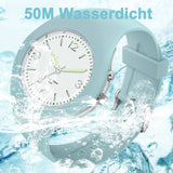 Women's Sport Watch LED Light Analogue Quartz 5ATM Waterproof Outdoor Watch with Silicone Strap