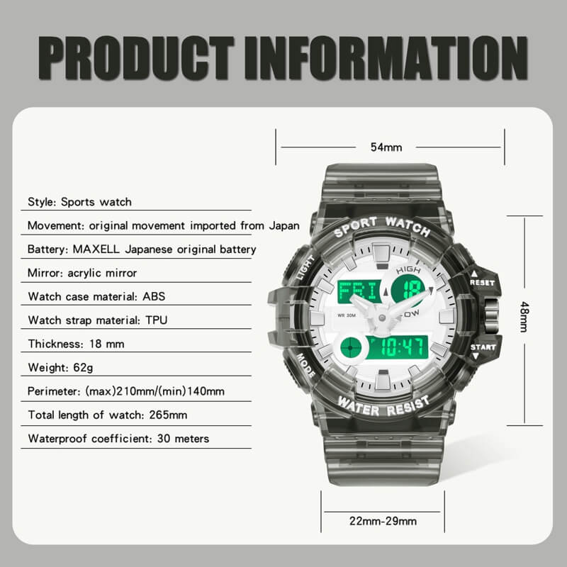 Findtime Military Digital Watch for Men Tactical LED Large Face Transparent Design Outdoor Sport Watch Stopwatch Alarm Waterproof